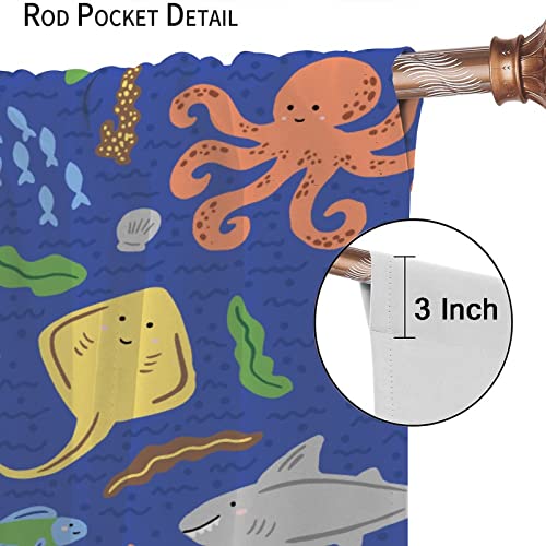 Jaderys Ocean Fish Blackout Curtains Colorful Cartoon Sea Animal Cute Ocean Creature Art Print For Kids Bedroom Nursery Living Room Decor Rod Pocket Window Drapes 2 Panels 42X45In thumb #5