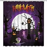 XZMAN Happy Halloween Shower Curtain Horror Abstract Pumpkin Dead Tree Ghost Owl Spider Web Full...