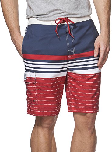 Chaps Men's Striped Board Short Swim Trunks (XX-Large, Chaps Red/Navy/White)