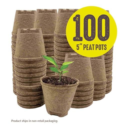 Image of Jiffy Biodegradable Peat Pots for Seedlings, 5 Inch, 100 Pack