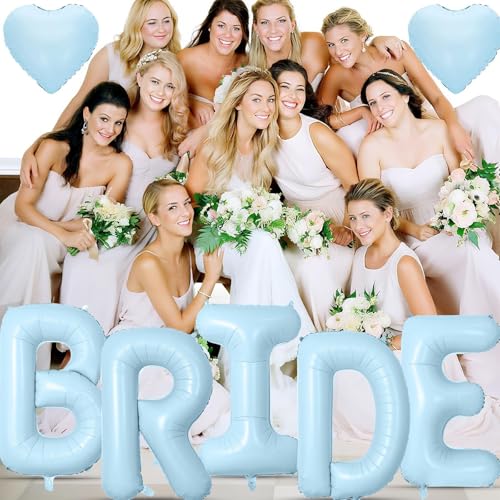 Image of 40 Inch Baby Blue BRIDE Letter Balloons, Bachelorette Bridal Shower Decor