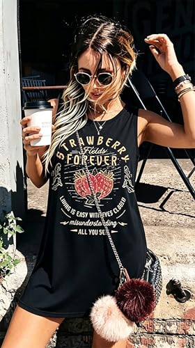 Image of Vintage Rock Country Music Dress for Women Rock Concert Band Graphic Tshirt Casual Letter Print Short Dress