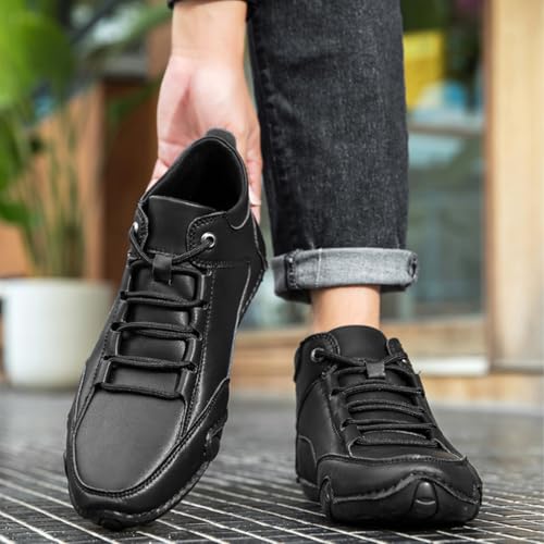 Men's Soft Cattle Leather Mid top Slip On Loafers, Mens Leather Lace-Up Platform Sneakers Round Toe, Sports Tennis Jogging Running Walking Shoes4
