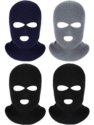 4 Pieces 3-Hole Full Face Cover Ski Mask Winter Balaclava Warm Knit Full Face Mask (Black Grey Navy Blue)