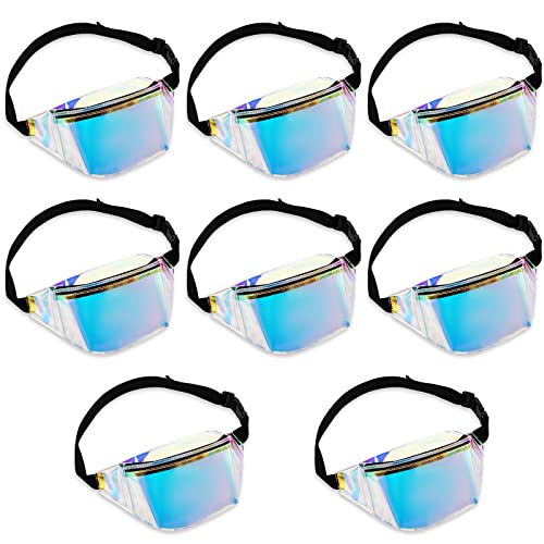 8 Pieces Transparent Laser Waist Bag Waterproof Holographic Fanny Pack Clear Shiny Fannie Packs for Women with Adjustable Belt for Sports Travel Beach Concerts, Metallic Color 8 Pieces Transparent Laser Waist Bag Waterproof Holographic Fanny Pack Clear Shiny Fannie Packs for Women with Adjustable Belt for Sports Travel Beach Concerts, Metallic Color