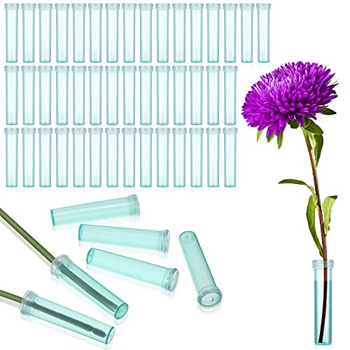 Patelai 50 Pieces 2.8 Inches Floral Water Tubes Clear Plastic Flower Water Tubes Water Tubes for Flowers Rose Flower Water Vials with Rubber lids Floral Picks for Fresh Flower Arrangement Decoration