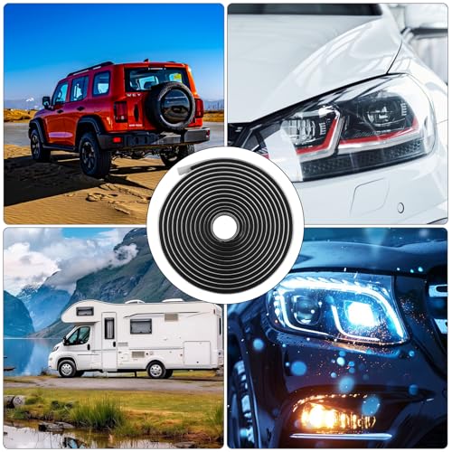 MeoZynxadril Butylrundschnur, Butylrundschnur Schwarz 9.5mm X 4m, Wasserdichtes Butylband, Selbstklebend Butylschnur, für Scheinwerfer, Wohnmobile, Windschutzscheiben, Fenster und Türen