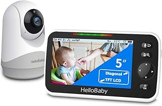 HelloBaby Monitor with Camera and Audio, 5'' Screen with 30-Hour Battery Life, Remote Pan-Tilt-Zoom Camera, Two-Way Talk, VOX Mode, Auto-Night Vision, Range up to 960ft and No WiFi