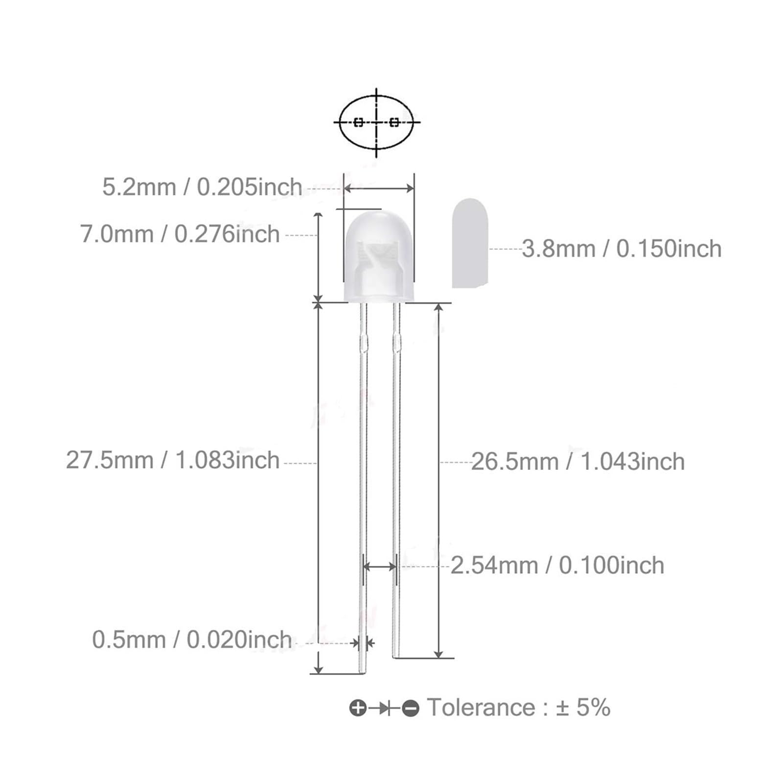 WHWRCADV 10 Pcs 5mm Oval LED Diode 546 White Red Green Blue Yellow 2V 3V 20mA 5x4x6 Mm Diffused Wide Angle DIY Lights Emitting Lamp Bulb(Yellow)