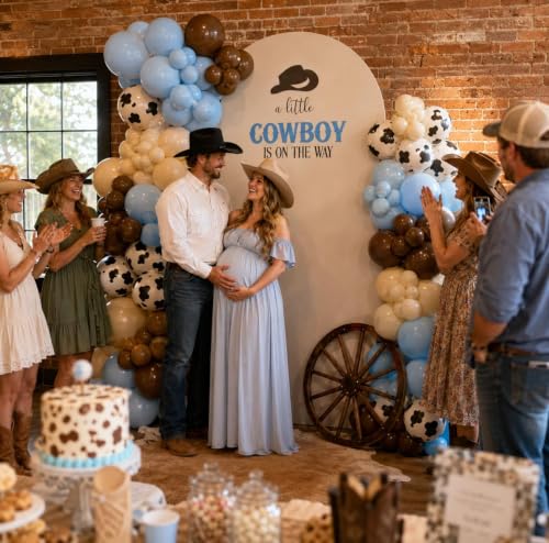 Image of HILAVO Cow Print Balloons, 12Inch Light Blue Brown Sand White and Cow Balloons for Boys Baby Shower Farm Western Cowboy Rodeo Story Birthday Party Decorations