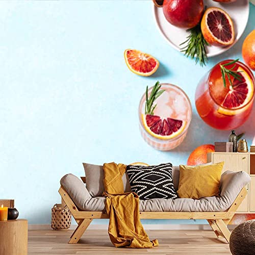 Vghuyevogere Modern Wallpaper Murals 3D Blood Orange Cocktails Fresh Fruits Blue Table Summer Cocktails Peel And Stick Removable Self-Adhesive Pvc Wall Stickers For Nursery Kids Bedroom Tv Wall Decor #TOP22