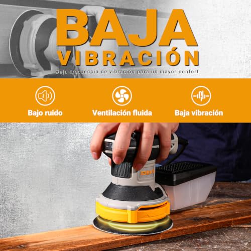 Miniatura 2 de Dekopro Lijadora Orbital 300w, 6 Velocidades, 14000 Rpm, Lijadora Eléctrica Ideal Para Superficies De Madera Y Acero Con 16 Hojas De Papel De Arena Gris Amarillento