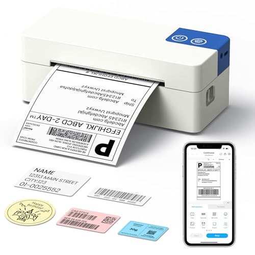 Image of Bluetooth Thermal Shipping Label Printer, 4x6 Portable Thermal Label Printer, Compatible with iPhone, Android, Windows & Mac, Widely Used for USPS UPS Amazon Shopify Etsy (Cream)