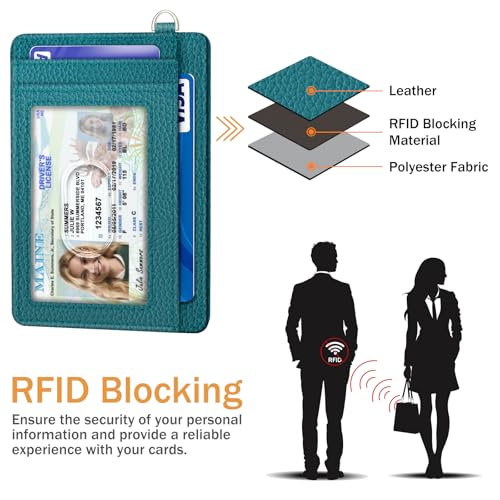 Image of Yonlevres Credit Card Holder for Women Slim RFID Blocking Wallet Small Blue | Front Pocket, Handy, RFID Blocking, Woman Girls Ladies Gifts, D-ring for Keychain,Thin Mini Card Case, ID Window, PU Leather