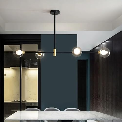 ASerZenith Nordic Restaurant Glass Chandelier Modern Long Pendant Lamps For Living Room Counter Dining Table Lighting Fixtures,Dimming-4 Heads Clear