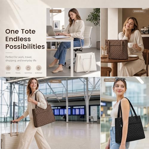 Image of Tote Bag for Women, Lightweight Quilted Puffer Tote Bag with Compartments, Spacious Work Shoulder Bag with Zipper for Travel