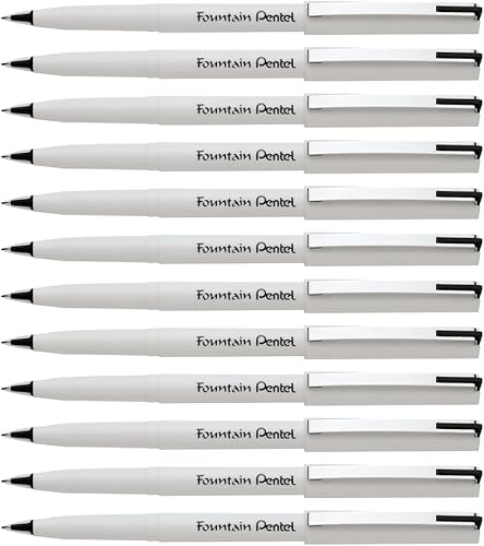 Pentel JM20MB-A - Pluma estilográfica, barril de mármol negro y dorado, tinta negra (paquete de 12)