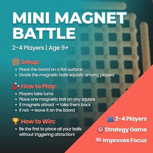 Image of Addictive Mini Magnet Battle Game (Magnetic Chess) for Kids & Adults (Ages 9+) | 2-4 Player Strategy Board Game | Screen-Free Family Game Night & Travel Fun | Includes Board & 20 Magnetic Balls