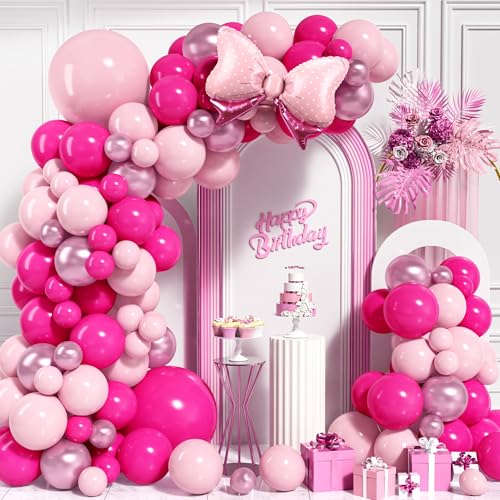 Kit arche ballon rose vif guirlande ballons métallique pour mariage