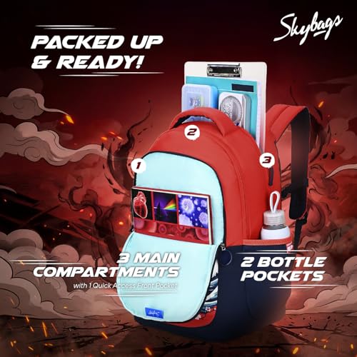 Image of Skybags Kenshi 34L Casual Backpack for Boys & Girls with 3 Compartments & Adjustable Shoulder Strap | Quick Access Front Pocket | Rain Cover | Perfect for School & Travel - Unisex