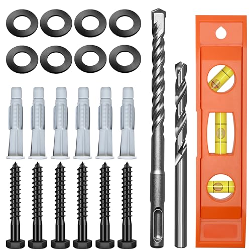 Mywish TV Mount Screws Kit Lag Bolts for TV Wall Mount with 2X Drill Bits M8x65 Lag Screws 10x59 Wall Anchors Washers Bubble Level for Wood Stud Brick Concrete Drywall TV Mounting Hardware Kit