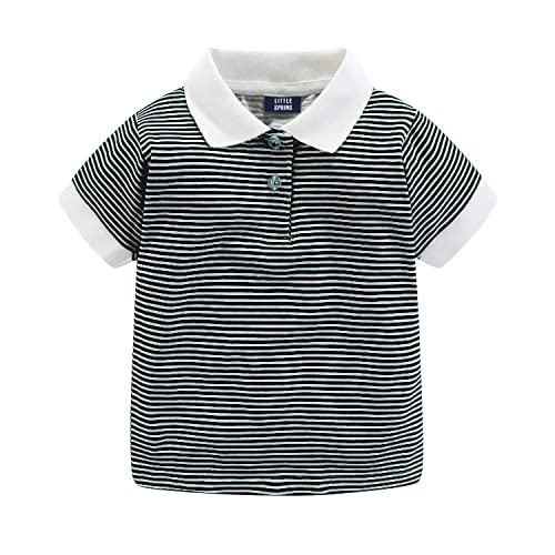 Littlespring Polo Shirts For Boys Girls Summer Short Sleeve Striped T-Shirts Black Size 6 #TOP14