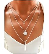 Yalice Multi-Layered Round Disc Necklace Chain Vertical Bar Pendant Necklaces Jewelry for Women a...
