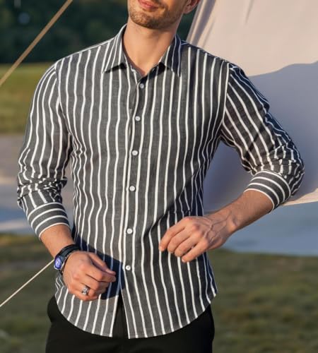 Image of Zombom Men's Regular Fit Vertical Striped Casual Shirt | Full Sleeve Cotton Blend Shirt for Men | Slim Fit Stylish Party