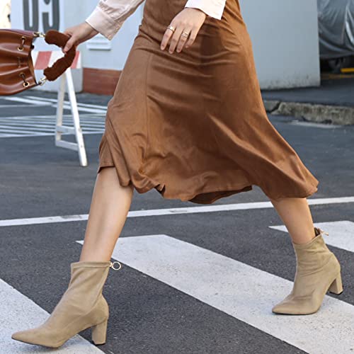 Allegra K Allegra K Women's Pointed Toe Zipper Chunky Heels Ankle Boots 9 Beige