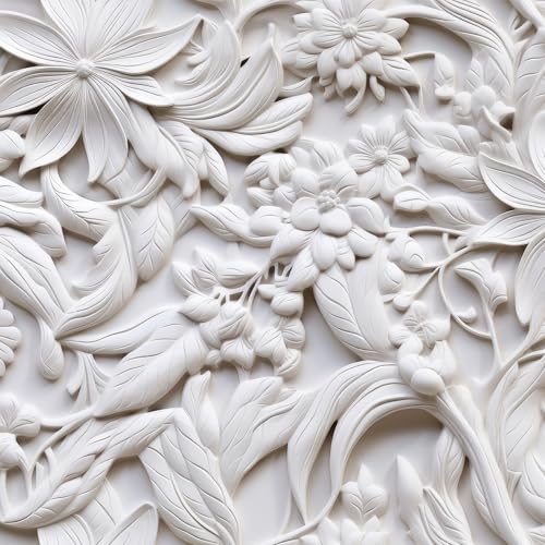 FunStick Vintage Grey White 3D Floral Wallpaper Peel and Stick Embossed Leaf Flower Wall Paper Decor for Bedroom Bathroom Ceiling Self Adhesive White Floral Contact Paper for Walls Cabinets Waterproof