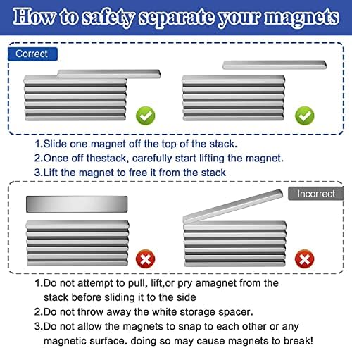 Grtard 6 Pack Strong Magnet, Bar Magnets Strong, Neodymium Magnets Bar, 60 x 10 x 3 mm Strong Flat Rare Earth Magnets, Powerful Whiteboard Magnet Strips with 6 Pcs Double-sided Adhesive for Multi-Use