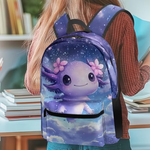 Axolotl Backpack for School Girls 4th Grade Large Capacity Girls School Backpacks 17 Inch Adorable Bookbag for Kids Comfortable Tween Backpack for Primary Children3