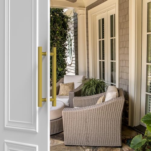 Image of 16 inch Titanium Gold Square Barn Door Pull Handle Double Sided | Heavy Duty 304 Stainless Steel, 11-6 /8 inch Hole Spacing, Fits 3 /4 inch-2 inch Thick Barn, Front Entry, Sliding & Exterior Doors