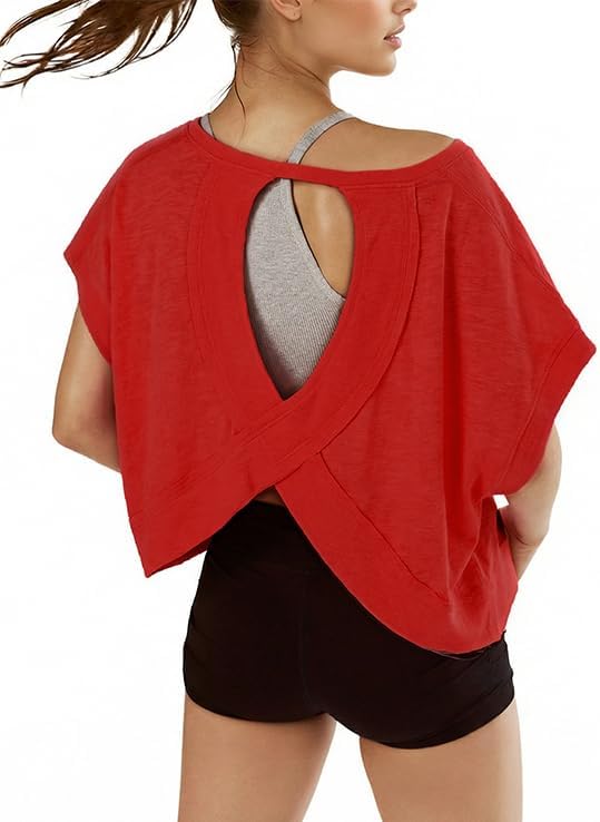 denking Workout Tops for Women: Women Open Back Workout Shirts Short Sleeve Tops Casual Yoga Summer Athletic Gym Running Crop