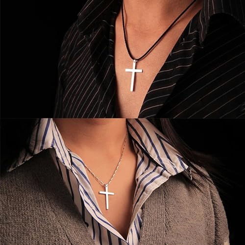 925 Sterling Silver Cross Simple Pendant Necklace for Men3