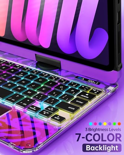 Image of Intermerge Keyboard Case for iPad mini 7 (A17 Pro, 2024) & Mini 6 (2021) 8.3 inch - 360 Swivel Multi-Touch Trackpad, 7-Color RGB Backlit Keys, Pencil Holder, Type-C Charging, Power Indicator-Neon Pulse