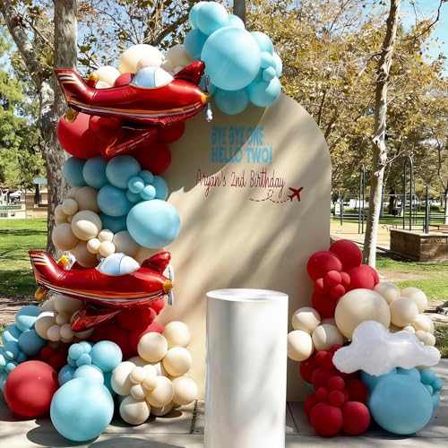 Arche de ballons avion rouge et bleu de 145 pièces pour décoration d'anniversaire