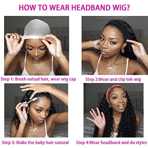 Image of WENYAN Deep Wave Headband Wig Human Hair 22 Inch Curly Glueless Wigs #1B
