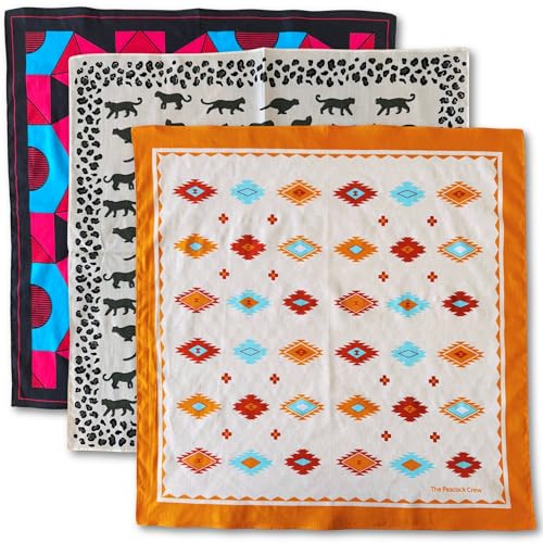 The Peacock Crew Pack of 3 Ethnic Designer Bandanas in Premium Soft Cotton for Men and Women