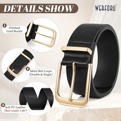 WERFORU Women Wide Leather Belt Women Fashion Wide Belt for Dresses Jeans Ladies Fashion Thick Waistbelt with Gold Buckle