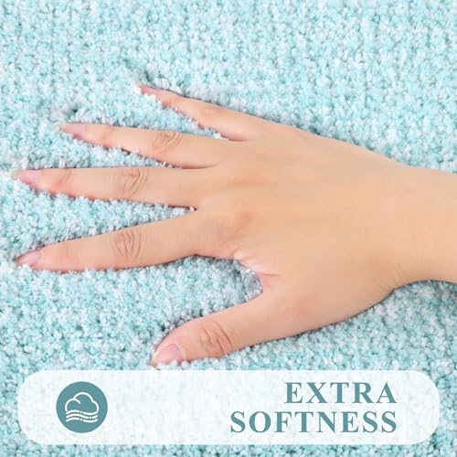 Pauwer Bathroom Rug Set 3 Piece: Plush Microfiber Shaggy Bath Mats, Non Slip, Machine Washable, Light Blue, 18x26+20x32+U Shape 20x24