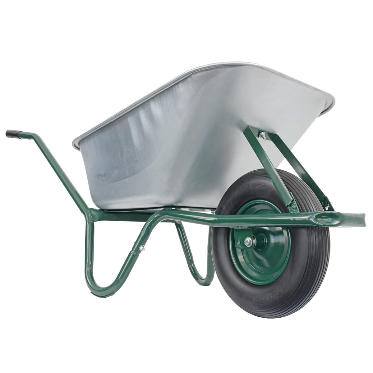 Matrix Schubkarre Profi 100l Liter 250 kg mit zusätzlichem Bodenblech pannensichers PU-Rad Schubkarren groß Garten Scheibtruhe Bauschubkarre | Mulde verzinkt | Metall Felge mit Kugellager | Farbe grün