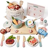 Accessori da cucina in legno, set di pentole e padelle per bambini, set da cucina con stufa giocattolo, set da cucina per bambini piccoli giocattoli alimentari per bambini piccoli 3-5