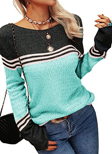 Image of Grlasen Women Fashion Autumn Winter Colorblock Pullover Knitting Sweater Round Neck Knitwear Tops
