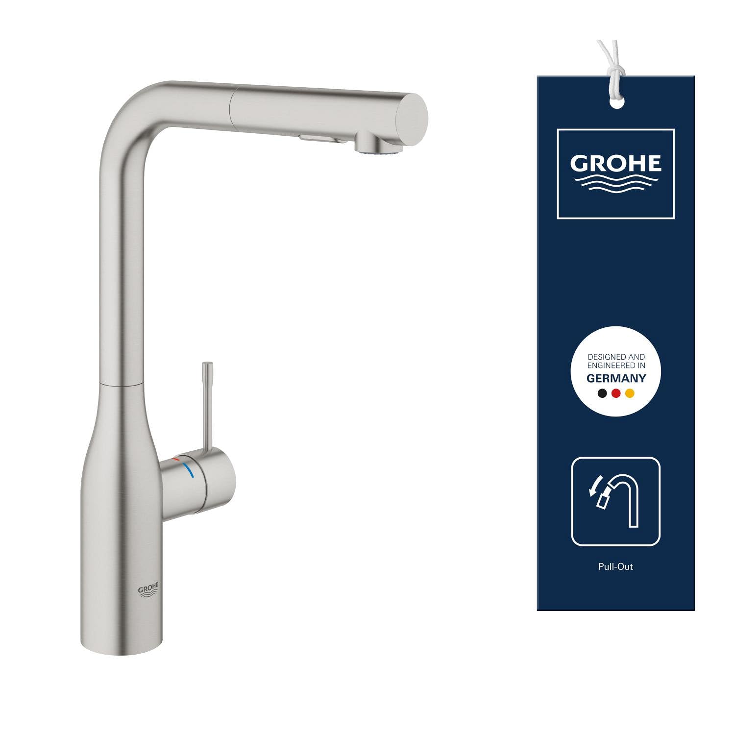 Grohe Essence L-Spout Sink Mixer With Pull Out Spray Supersteel