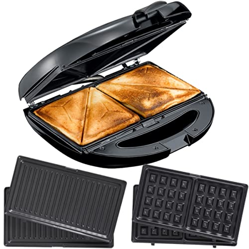 Melissa Sandwichera 3 en 1 - Tostadora de sándwich - Gofrera - Parrilla de contacto - Antiadherente y apto para lavavajillas - Pies antideslizantes - Luz indicadora - 850 W - Negro