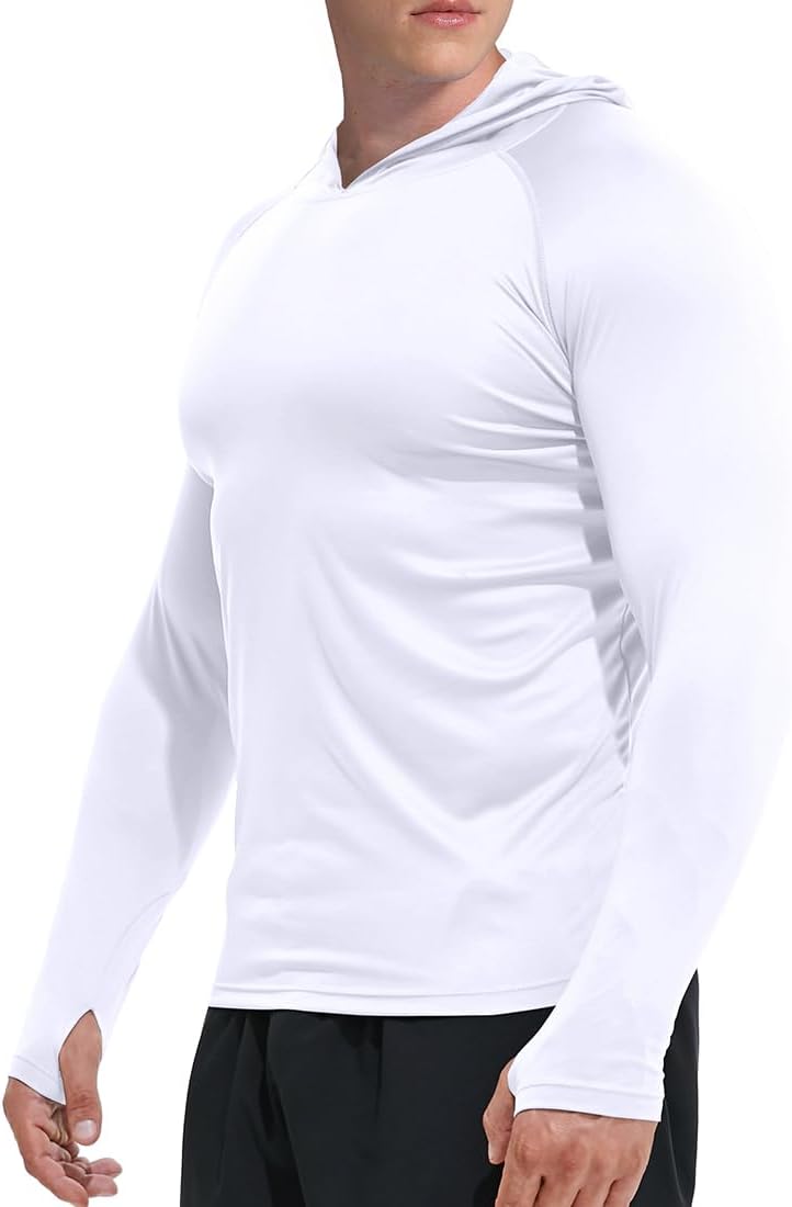 GKVK Men's Rash Guard Hoodie Shirts SPF UPF 50+ UV Sun Protection Long Sleeve Swim Shirt Lightweight Quick Dry Athletic