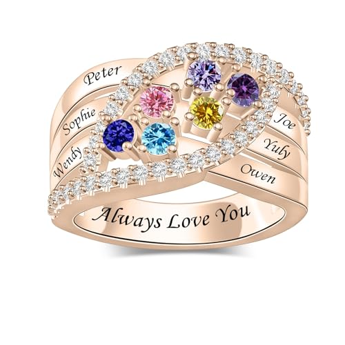 Personalized Name Family Rings Custom 1-6 Birthstones Mother's Rings Sterling Silver Promise Ring for Mother's Day Daughter Grandma Women
