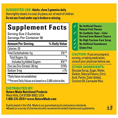 Nature Made Extra Strength Zinc Supplements 30 Mg, Dietary Supplement For Immune Health And Antioxidant Support, 60 Zinc Gummies, 30 Day Supply #TOP5