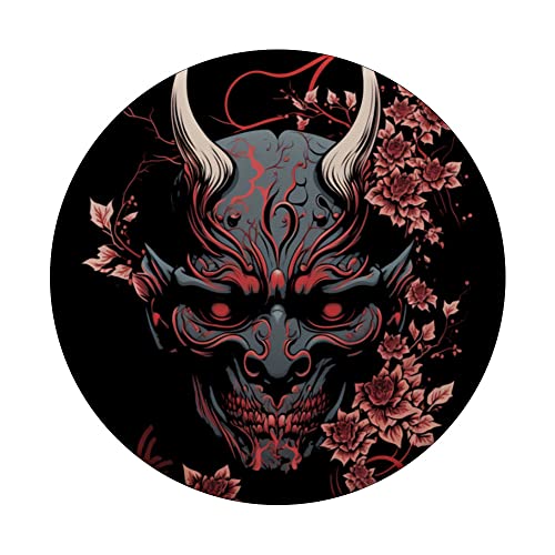 Traditional Japanese Demon Mask, Devil Oni Hannya Samurai PopSockets Swappable PopGrip, Black - Image 3